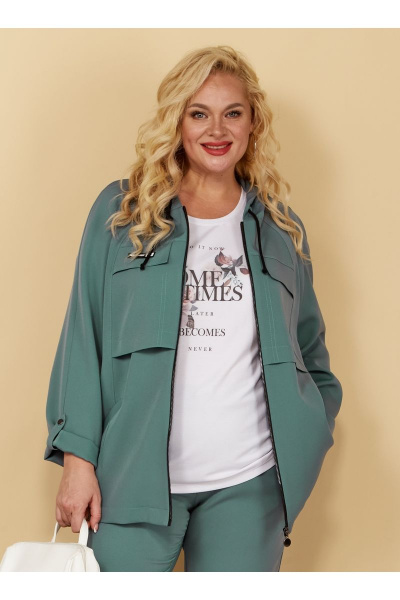 Зеленый летний тройной комплект с капюшоном и карманами Tensi 353 серо-лазурный - фото 3