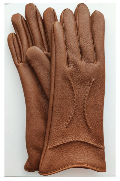 Коричневые зимние кожаные перчатки с шерстью ACCENT 916 коньяк - фото 1