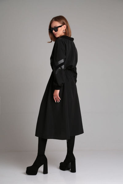 Платье с кулисой, широкими рукавами и вставками из экокожи Mixan 5043 - фото 5