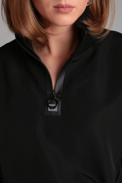 Платье с кулисой, широкими рукавами и вставками из экокожи Mixan 5043 - фото 3