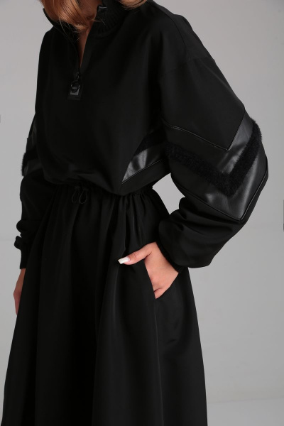 Платье с кулисой, широкими рукавами и вставками из экокожи Mixan 5043 - фото 2