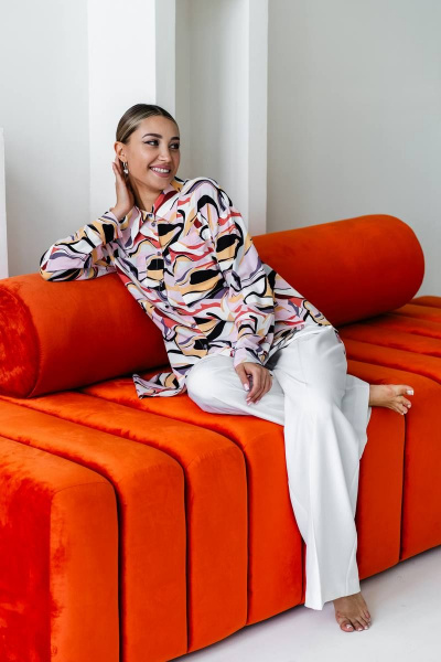 Деловые брюки прямого силуэта с поясом на резинке Ivera 2052L молочный - фото 4