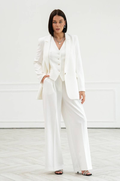 Деловые брюки прямого силуэта с поясом на резинке Ivera 2052L молочный - фото 3