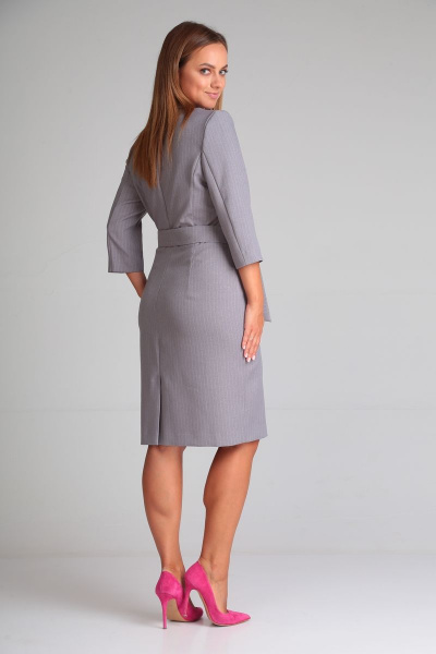 Платье классический крой с запахом и поясом Andrea Fashion 14 серый - фото 7