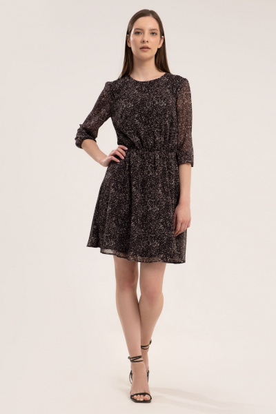 Платье из шифона с овальным вырезом и сборками на резинке Панда 40584w черный - фото 1