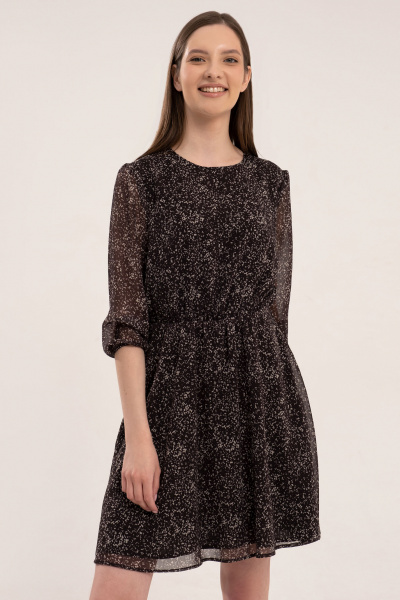 Платье из шифона с овальным вырезом и сборками на резинке Панда 40584w черный - фото 2