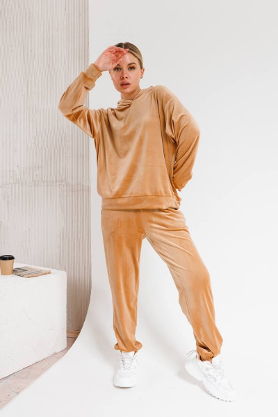 Брюки и худи из бархата в стиле casual с резинками Edibor 2060 - фото 1