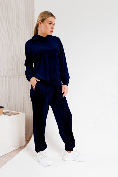 Брюки и худи из бархата в стиле casual и комфорт Edibor 2060 синий - фото 2