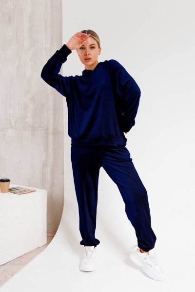 Брюки и худи из бархата в стиле casual и комфорт Edibor 2060 синий - фото 1