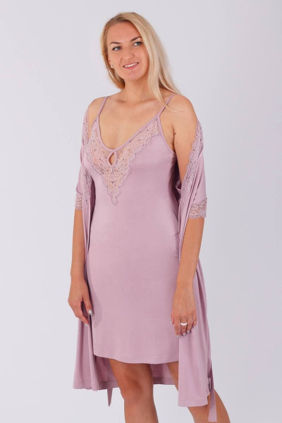 Сорочка домашняя из вискозы и трикотажа Belarusachka С3566АВ/1Ц пыльная роза - фото 3