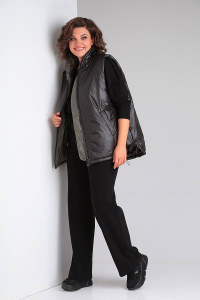 Демисезонная жилетка из плащёвой ткани двухсторонняя Диомант 1897 хаки/черный - фото 12