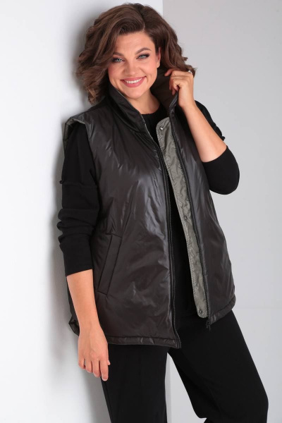 Демисезонная жилетка из плащёвой ткани двухсторонняя Диомант 1897 хаки/черный - фото 11