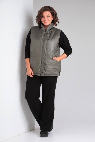 Демисезонная жилетка из плащёвой ткани двухсторонняя Диомант 1897 хаки/черный - фото 1