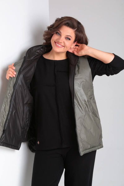 Демисезонная жилетка из плащёвой ткани двухсторонняя Диомант 1897 хаки/черный - фото 6
