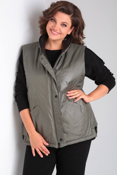 Демисезонная жилетка из плащёвой ткани двухсторонняя Диомант 1897 хаки/черный - фото 3