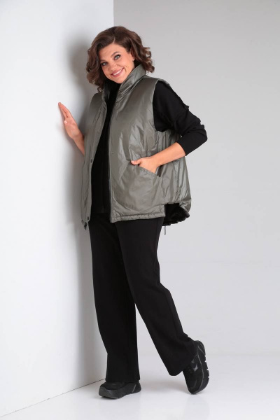 Демисезонная жилетка из плащёвой ткани двухсторонняя Диомант 1897 хаки/черный - фото 2