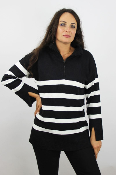 черный джемпер из трикотажа со спущенными плечами и удлинённым рукавом Полесье С1424-22 3С3062-Д43 158,164 черный - фото 1