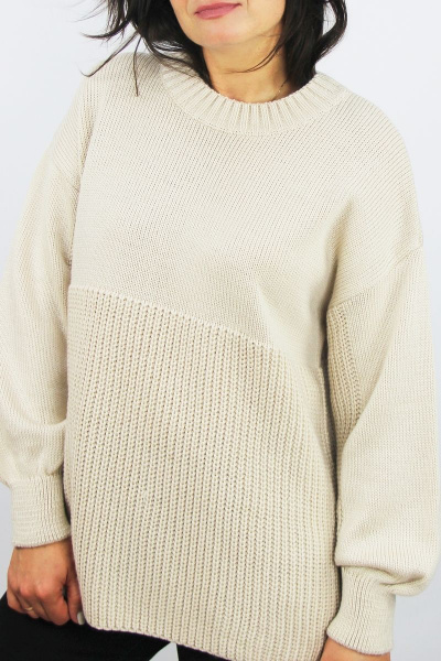 бежевый джемпер из вязаного трикотажа с круглым вырезом Полесье С1426-22 3С8775-Д43 158,164 фрез - фото 2