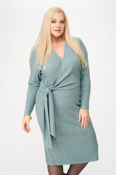 Демисезонное платье из трикотажа с запахом и V-образным вырезом SOVA 11184 мята - фото 2