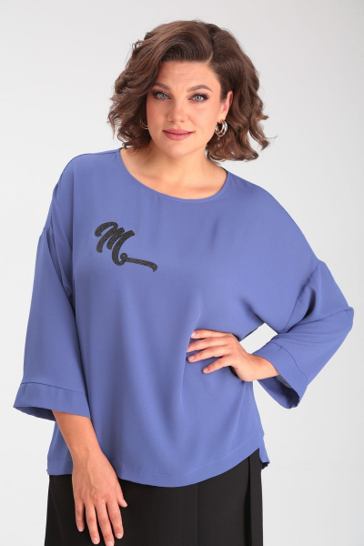 Блуза и брюки-кюлоты с принтом-глиттер и запахом Michel chic 1350 синий-черный - фото 2