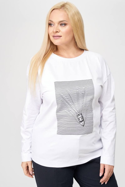 Джемпер с авторской печатью из вискозы и трикотажа SOVA 11204 белый - фото 5