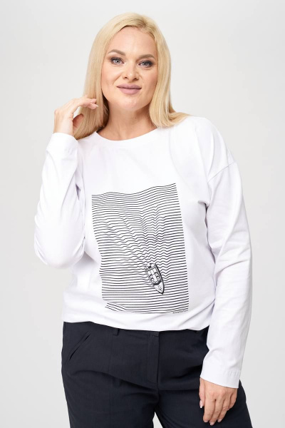 Джемпер с авторской печатью из вискозы и трикотажа SOVA 11204 белый - фото 4