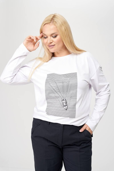 Джемпер с авторской печатью из вискозы и трикотажа SOVA 11204 белый - фото 2