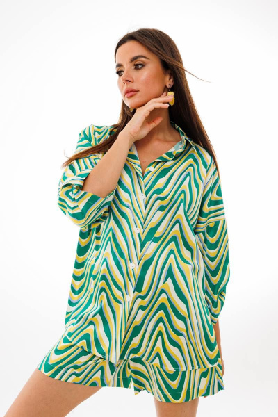 Рубашка и шорты из шелка с рукавами на пате и короткой длиной Anelli 1407 зеленый - фото 7