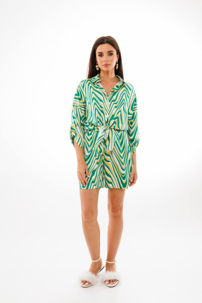 Рубашка и шорты из шелка с рукавами на пате и короткой длиной Anelli 1407 зеленый - фото 5