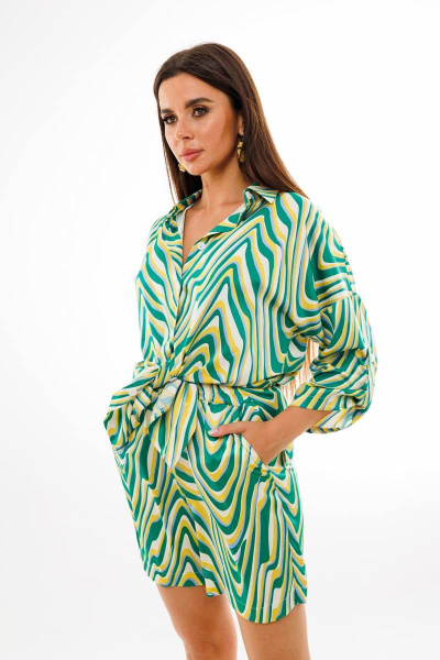 Рубашка и шорты из шелка с рукавами на пате и короткой длиной Anelli 1407 зеленый - фото 4