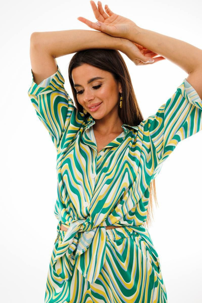 Рубашка и шорты из шелка с рукавами на пате и короткой длиной Anelli 1407 зеленый - фото 3