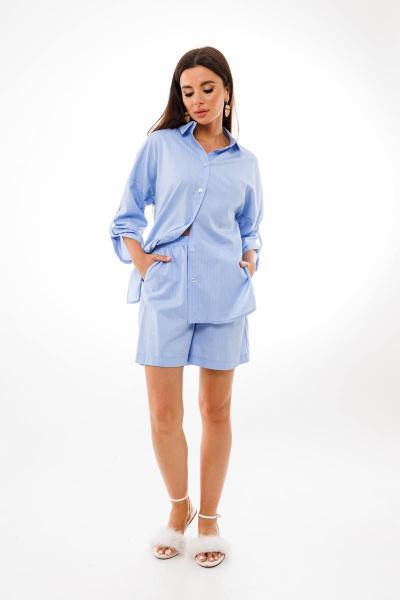 Рубашка и шорты из хлопка с рукавами на пате и яркой расцветкой Anelli 1407 голубой - фото 4