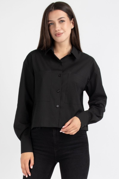 Черная рубашка из хлопка со спущенным плечом и классическим стильом VIZAVI 696 черный - фото 6