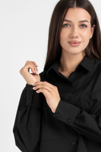 Черная рубашка из хлопка со спущенным плечом и классическим стильом VIZAVI 696 черный - фото 5