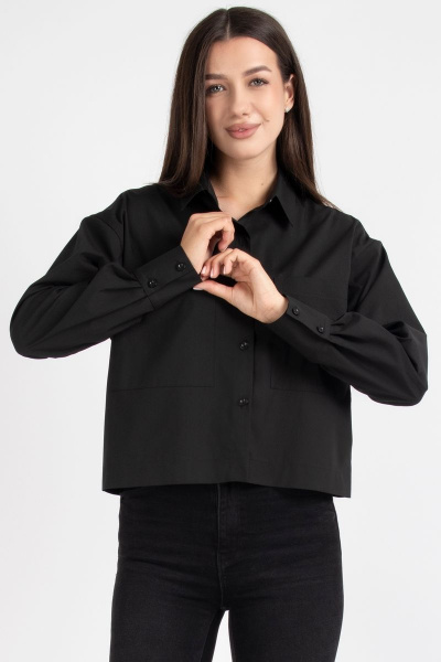 Черная рубашка из хлопка со спущенным плечом и классическим стильом VIZAVI 696 черный - фото 4