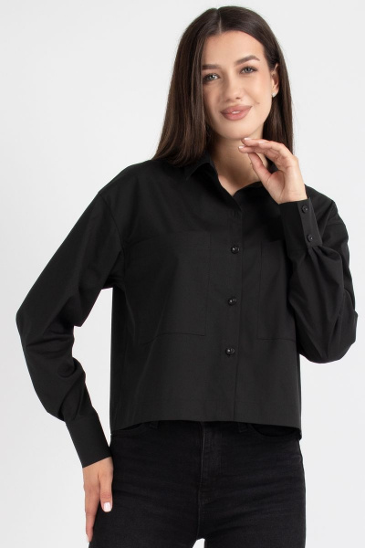 Черная рубашка из хлопка со спущенным плечом и классическим стильом VIZAVI 696 черный - фото 2