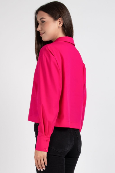 Розовая рубашка из хлопка со спущенным плечом и карманами VIZAVI 696 фуксия - фото 7