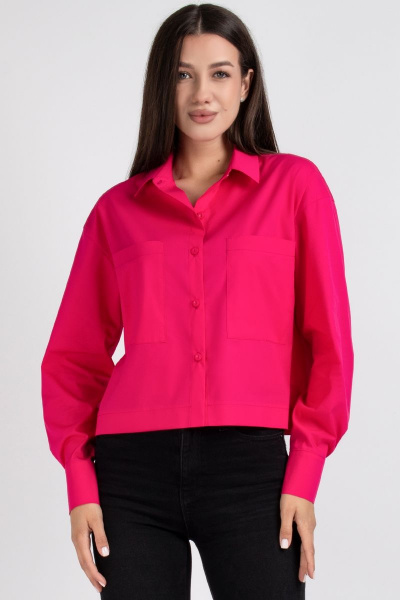 Розовая рубашка из хлопка со спущенным плечом и карманами VIZAVI 696 фуксия - фото 6