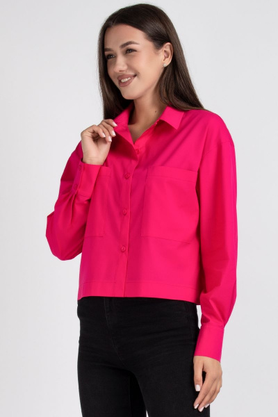 Розовая рубашка из хлопка со спущенным плечом и карманами VIZAVI 696 фуксия - фото 5