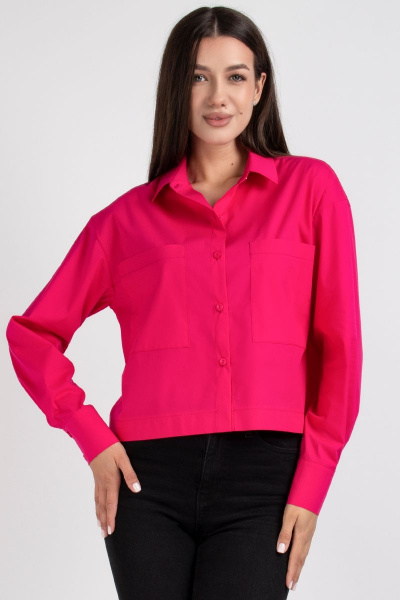 Розовая рубашка из хлопка со спущенным плечом и карманами VIZAVI 696 фуксия - фото 2