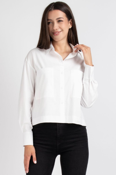 Белая рубашка прямого силуэта со спущенным плечом и карманами VIZAVI 696 белый - фото 2