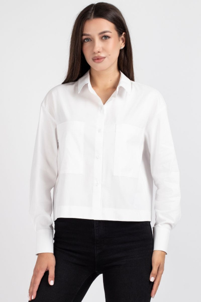 Белая рубашка прямого силуэта со спущенным плечом и карманами VIZAVI 696 белый - фото 1