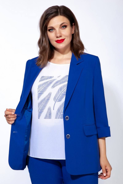Блуза, брюки, жакет Ольга Стиль С-656 василек - фото 1