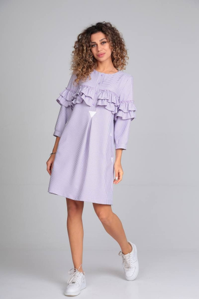 Демисезонное платье прямого силуэта с рюшами и карманами Rishelie 905.2 сирень - фото 1