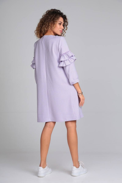 Демисезонное платье прямого силуэта с рюшами и карманами Rishelie 905.2 сирень - фото 2