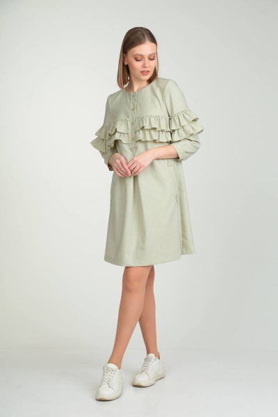 Демисезонное платье с рюшами, карманами и кожаными акцентами Rishelie 905.3 фисташка - фото 2