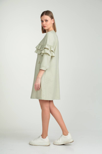 Демисезонное платье с рюшами, карманами и кожаными акцентами Rishelie 905.3 фисташка - фото 4
