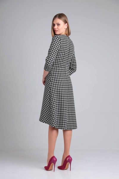 Демисезонное платье с рельефами и поясом в деловом стиле Rishelie 915 черно-серое - фото 5