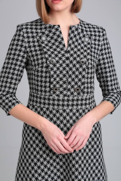 Демисезонное платье с рельефами и поясом в деловом стиле Rishelie 915 черно-серое - фото 4