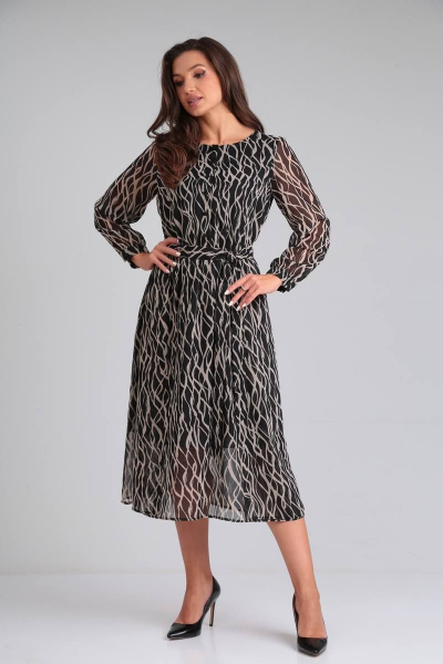 Платье из шифона с принтом и поясом Verita 2233.1 - фото 3